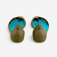 Load image into Gallery viewer, Freshoes Camo Khaki with the Suede leather insoles Turquoise Blue rear view
