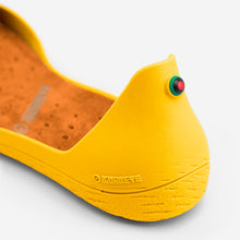Load image into Gallery viewer, Freshoes Yellow Sun with the Suede leather insoles Amber Orange close up view
