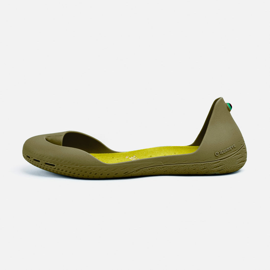 Freshoes Camo Khaki with the Suede leather insoles Yellow Green side view