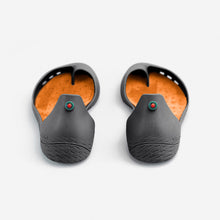 Load image into Gallery viewer, Freshoes Charcoal Grey with the Suede leather insoles Amber Orange rear view
