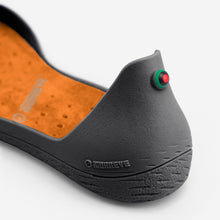 Load image into Gallery viewer, Freshoes Charcoal Grey with the Suede leather insoles Amber Orange close up view
