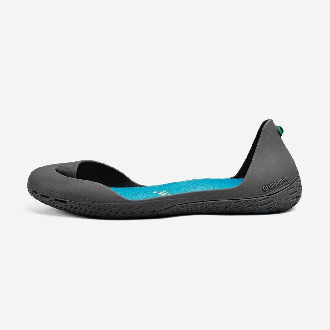 Freshoes Charcoal Grey with the Suede leather insoles Turquoise Blue side view