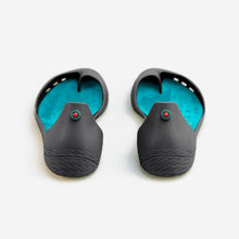 Load image into Gallery viewer, Freshoes Charcoal Grey with the Suede leather insoles Turquoise Blue rear view

