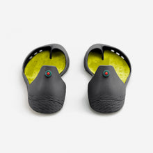 Load image into Gallery viewer, Freshoes Charcoal Grey with the Suede leather insoles Yellow Green rear view

