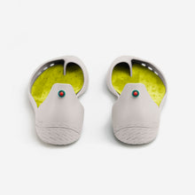 Load image into Gallery viewer, Freshoes Light Grey with the Suede leather insoles Yellow Green rear view
