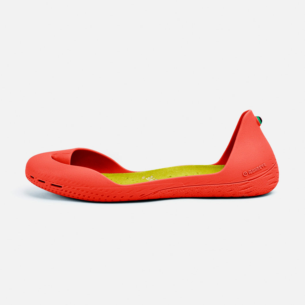 Freshoes Pepper Red with the Suede leather insoles Yellow Green side view