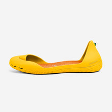 Load image into Gallery viewer, Freshoes Yellow Sun with the Suede leather Amber Orange insoles side view
