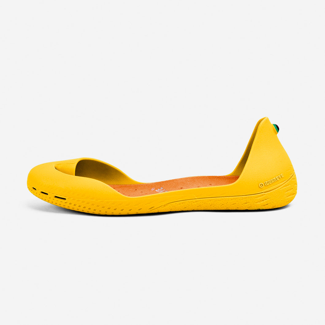 Freshoes Yellow Sun with the Suede leather Amber Orange insoles side view