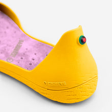 Load image into Gallery viewer, Freshoes Yellow Sun with the Suede leather insoles Misty Rose close up view
